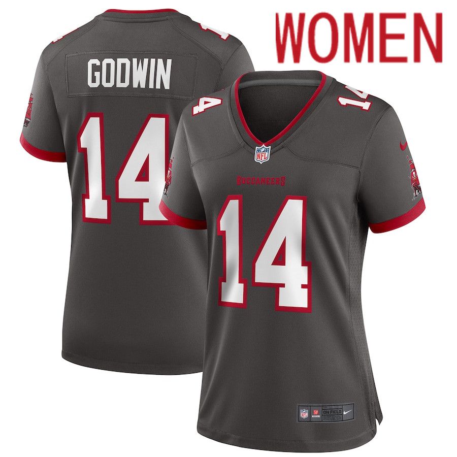 Women Tampa Bay Buccaneers #14 Chris Godwin Nike Pewter Alternate Game NFL Jersey->women nfl jersey->Women Jersey